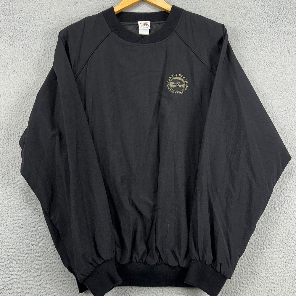 VINTAGE Crazy Shirts Pebble Beach Pullover Jacket Mens Medium Black Made In USA